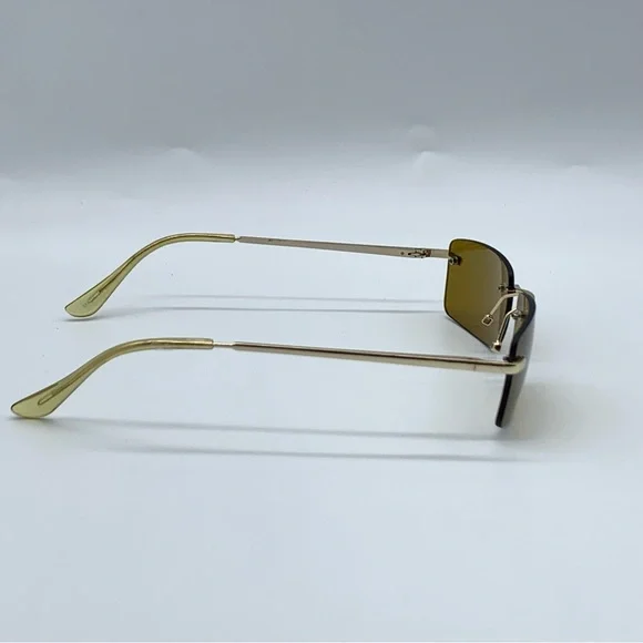 Slim Retro Rimless Rectangular Sunglasses in Gold- Brown - Picture 5 of 11